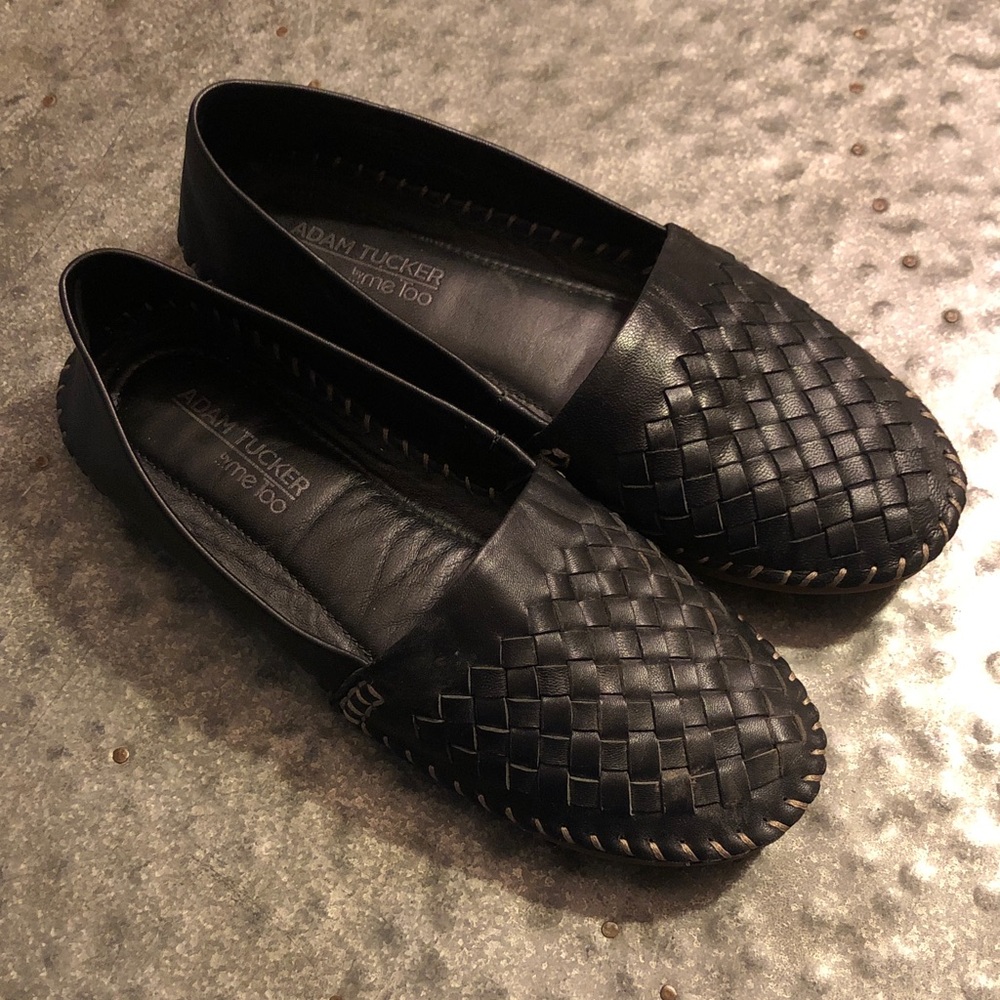 Adam Tucker Waves Black Woven Leather Slip-On Loafers size 6